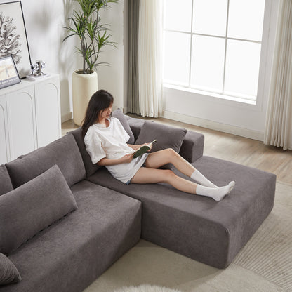 Corduroy Fabric 3-Seater Cloud Couch with 2 Movable Footrest,U Shaped Couch Set,Upholstered Deep Seat 2-Seat with 3 cushions