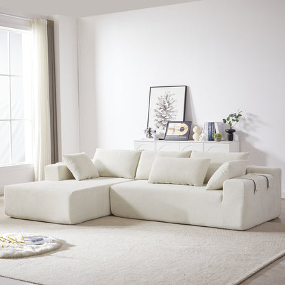 Corduroy Fabric 3-Seater Cloud Couch with 2 Movable Footrest,U Shaped Couch Set,Upholstered Deep Seat 2-Seat with 3 cushions