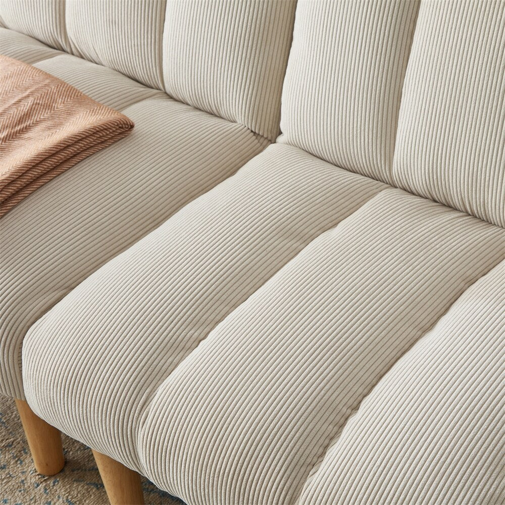 Corduroy Fabric Convertible Sofa Bed with Wood Leg