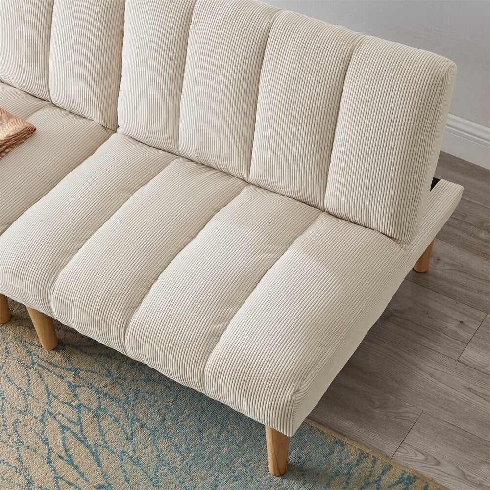 Corduroy Fabric Convertible Sofa Bed with Wood Leg