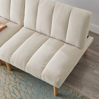 Corduroy Fabric Convertible Sofa Bed with Wood Leg
