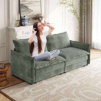 Corduroy Fabric Loveseat Sofa Couch for Living Room, Upholstered Large Size Deep Seat 2-Seat Sofa with 2 Pillow