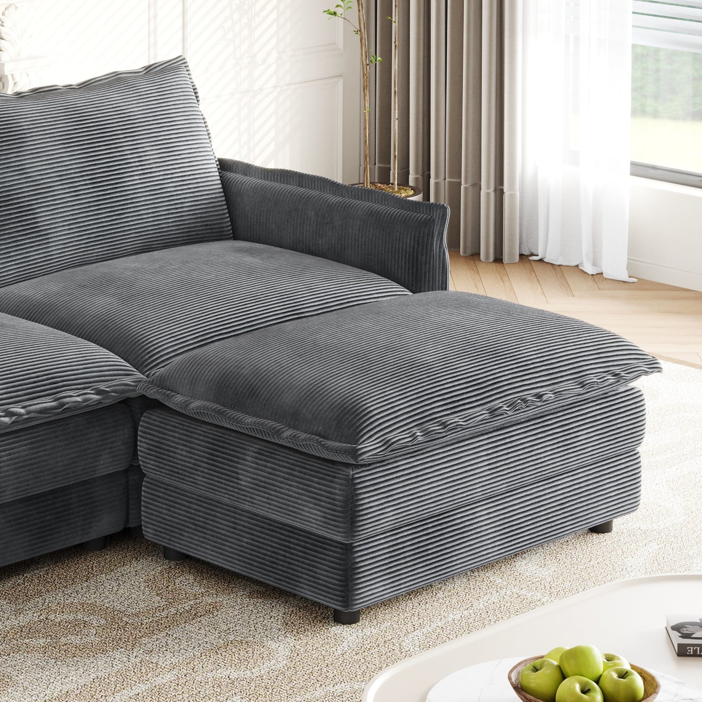Corduroy Fabric Loveseat Sofa Couch for Living Room, Upholstered Large Size Deep Seat 2-Seat Sofa with 2 Pillow
