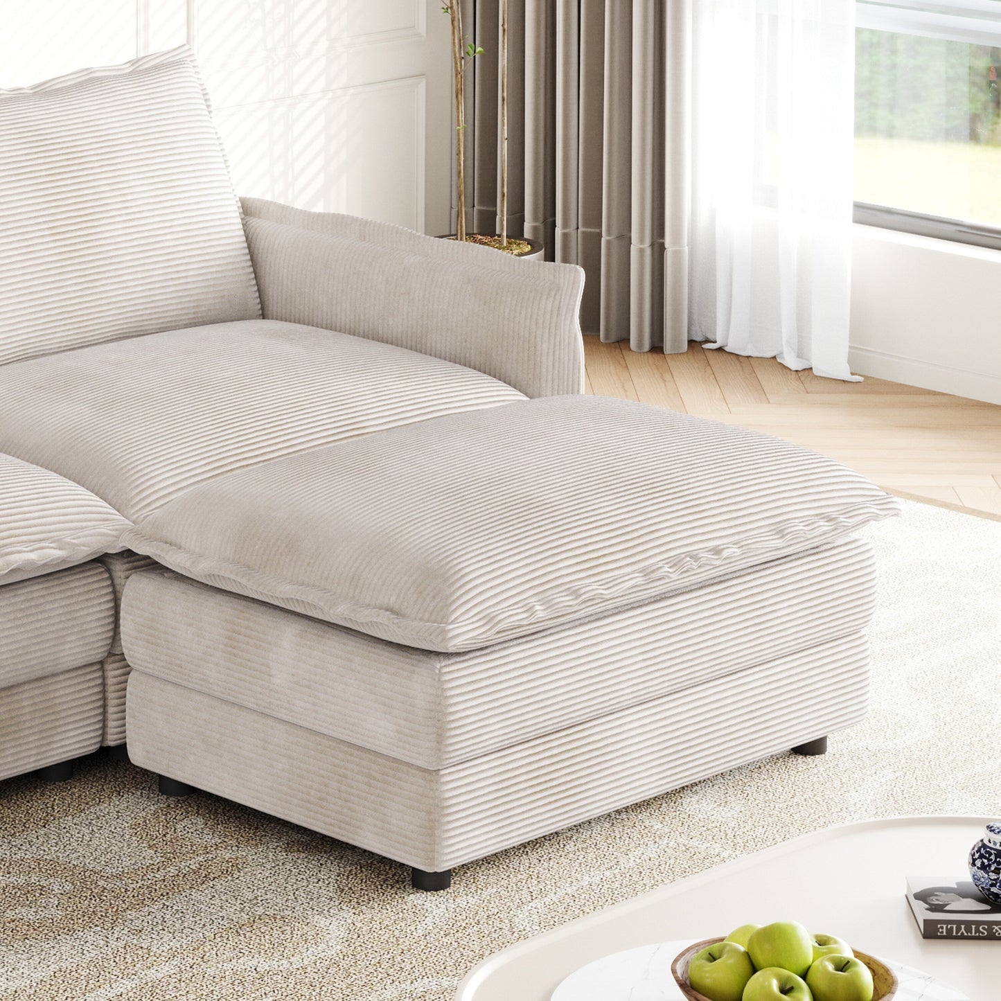 Corduroy Fabric Loveseat Sofa Couch for Living Room, Upholstered Large Size Deep Seat 2-Seat Sofa with 2 Pillow