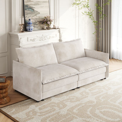 Corduroy Fabric Loveseat Sofa Couch for Living Room, Upholstered Large Size Deep Seat 2-Seat Sofa with 2 Pillow