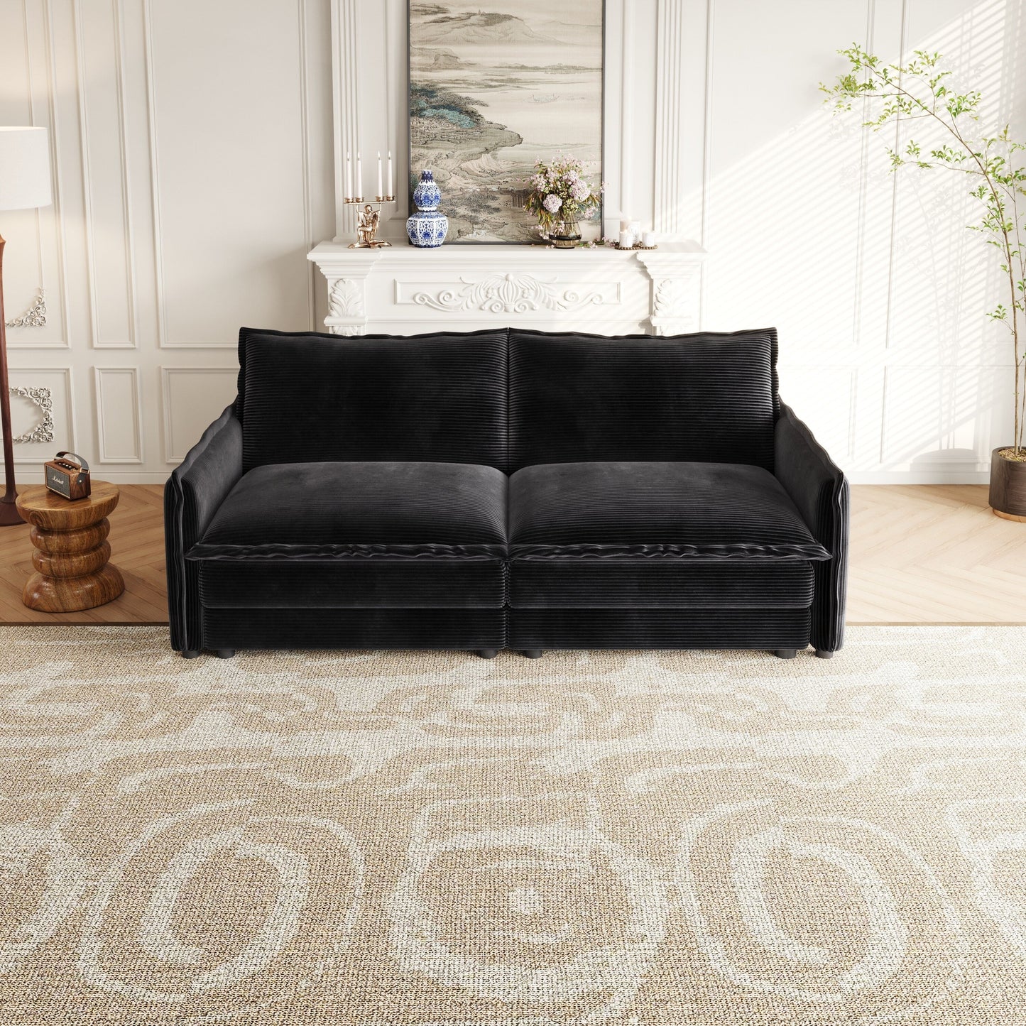 Corduroy Fabric Loveseat Sofa Couch for Living Room, Upholstered Large Size Deep Seat 2-Seat Sofa with 2 Pillow