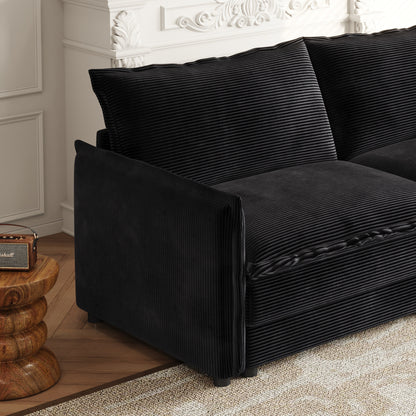 Corduroy Fabric Loveseat Sofa Couch for Living Room, Upholstered Large Size Deep Seat 2-Seat Sofa with 2 Pillow