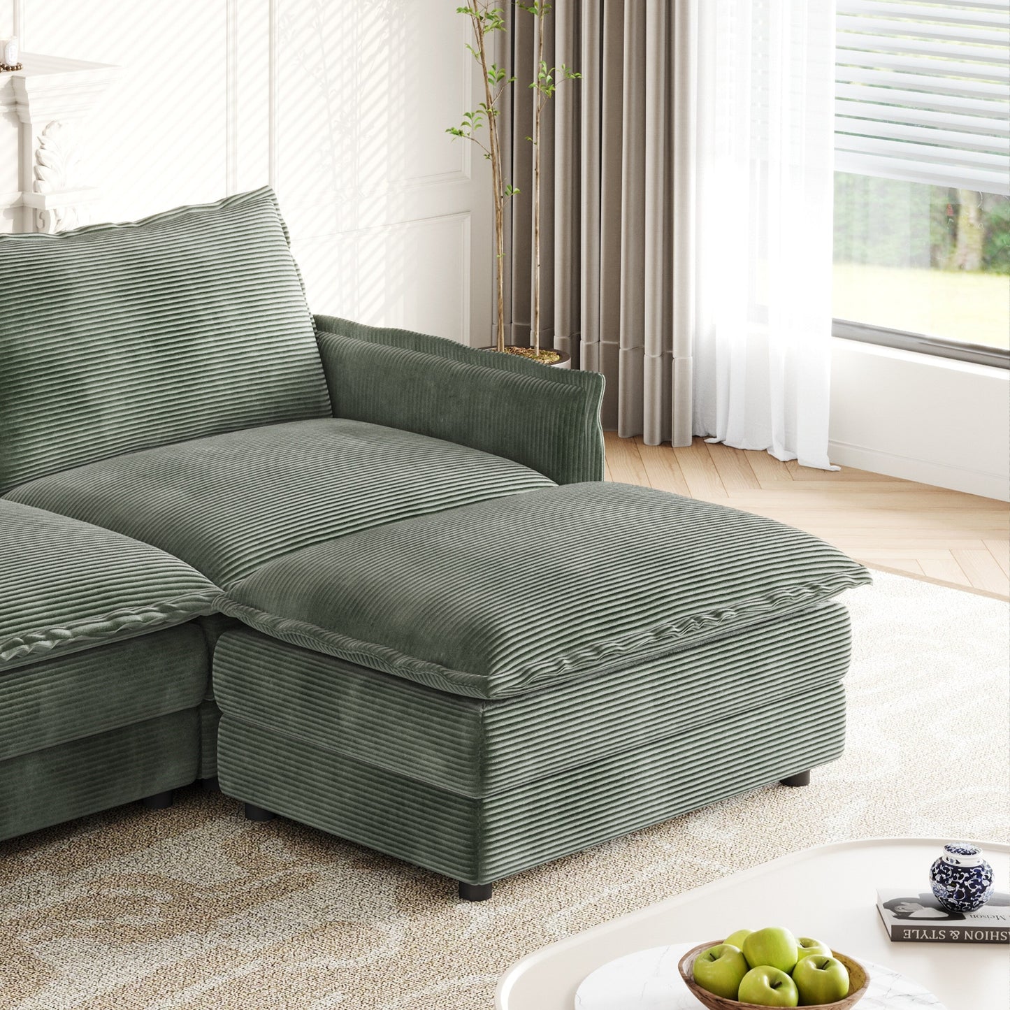 Corduroy Fabric Loveseat Sofa Couch for Living Room, Upholstered Large Size Deep Seat 2-Seat Sofa with 2 Pillow