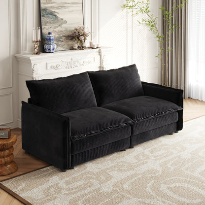 Corduroy Fabric Loveseat Sofa Couch for Living Room, Upholstered Large Size Deep Seat 2-Seat Sofa with 2 Pillow