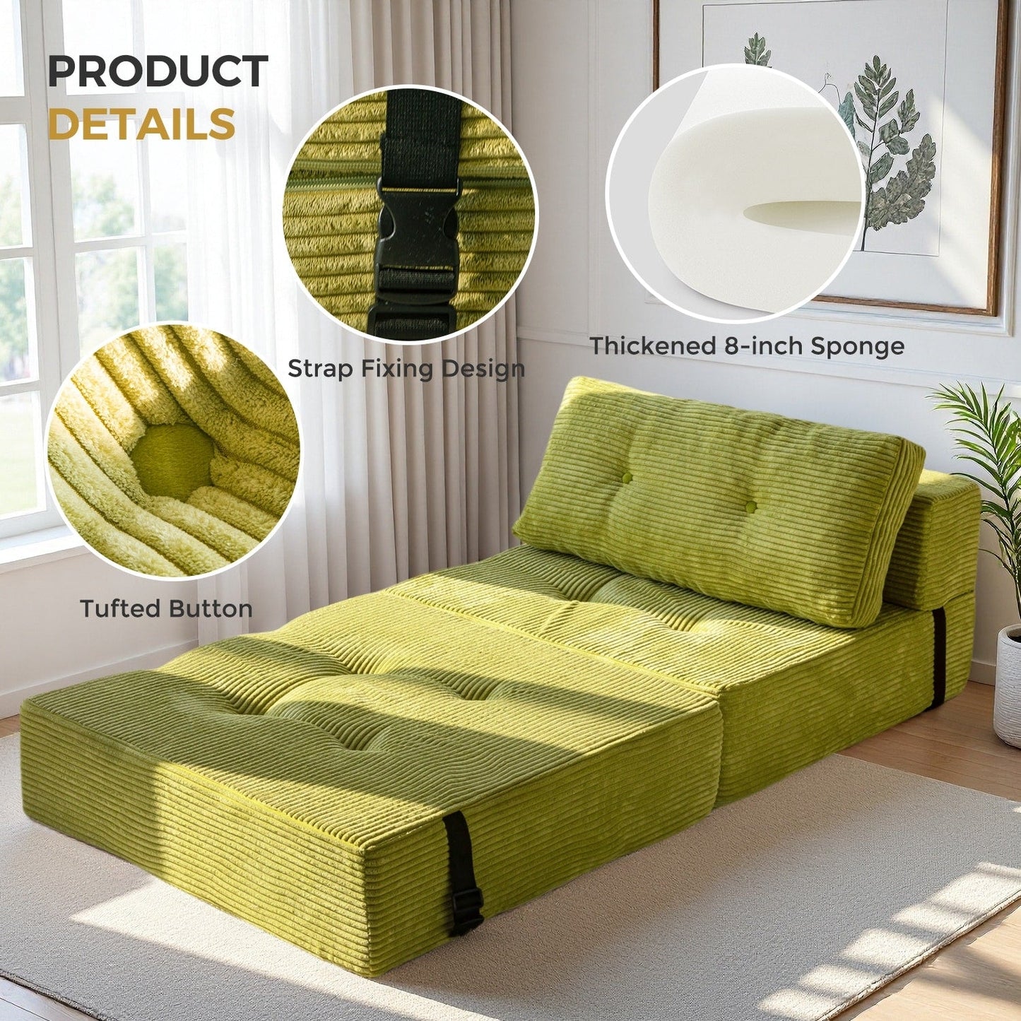 Corduroy Foam Folding Sofa Bed,6inch floor mattress