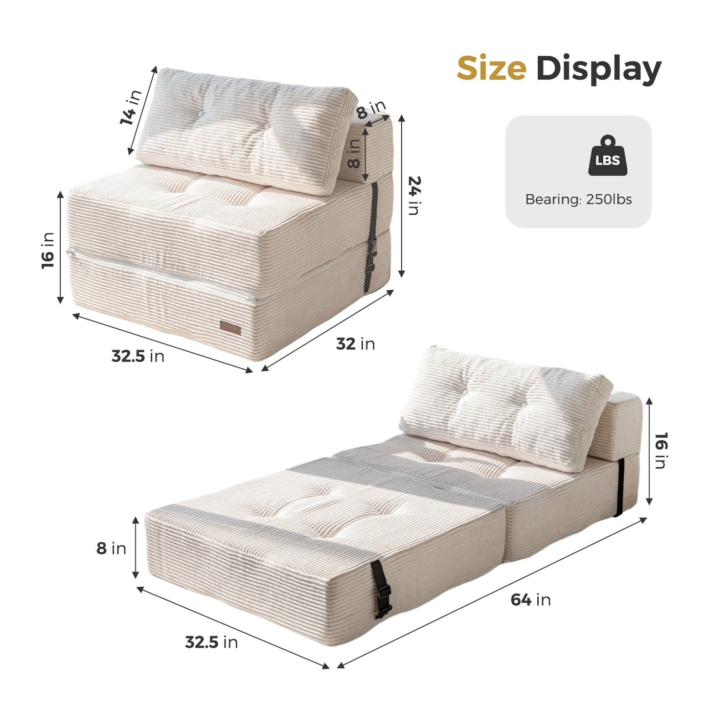 Corduroy Foam Folding Sofa Bed,6inch floor mattress
