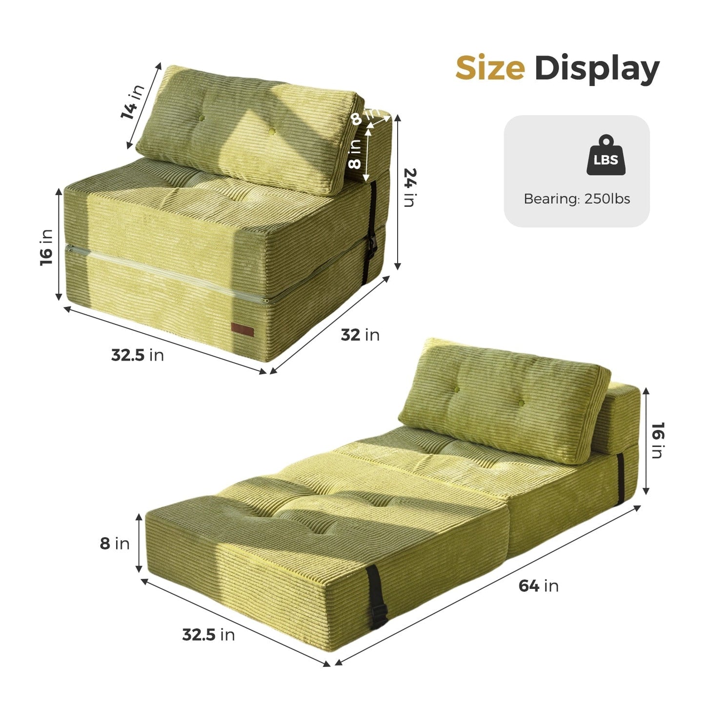Corduroy Foam Folding Sofa Bed,6inch floor mattress