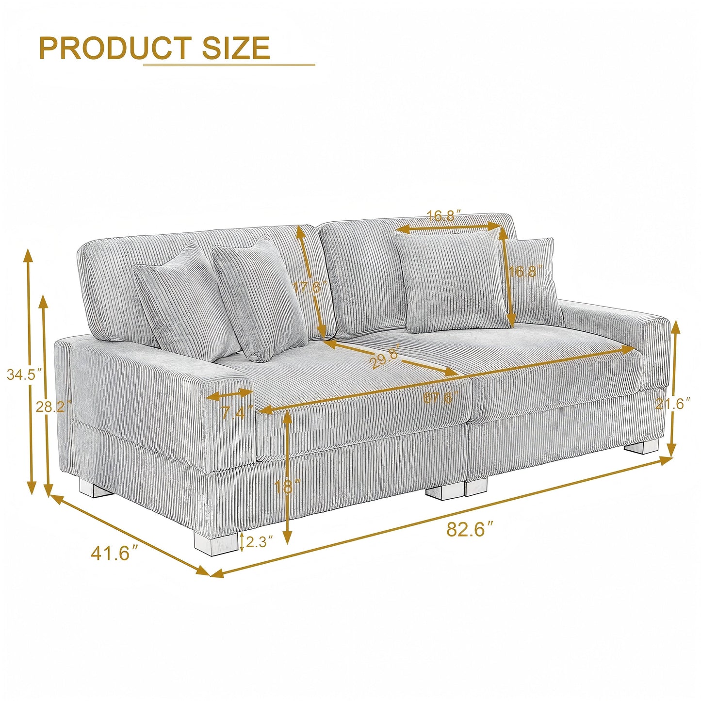 Corduroy Couch Modular Sectional Sofa with Pillows
