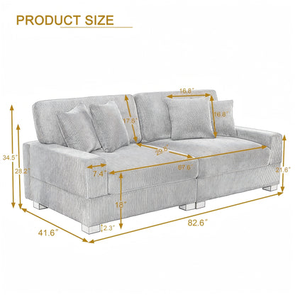 Corduroy Couch Modular Sectional Sofa with Pillows