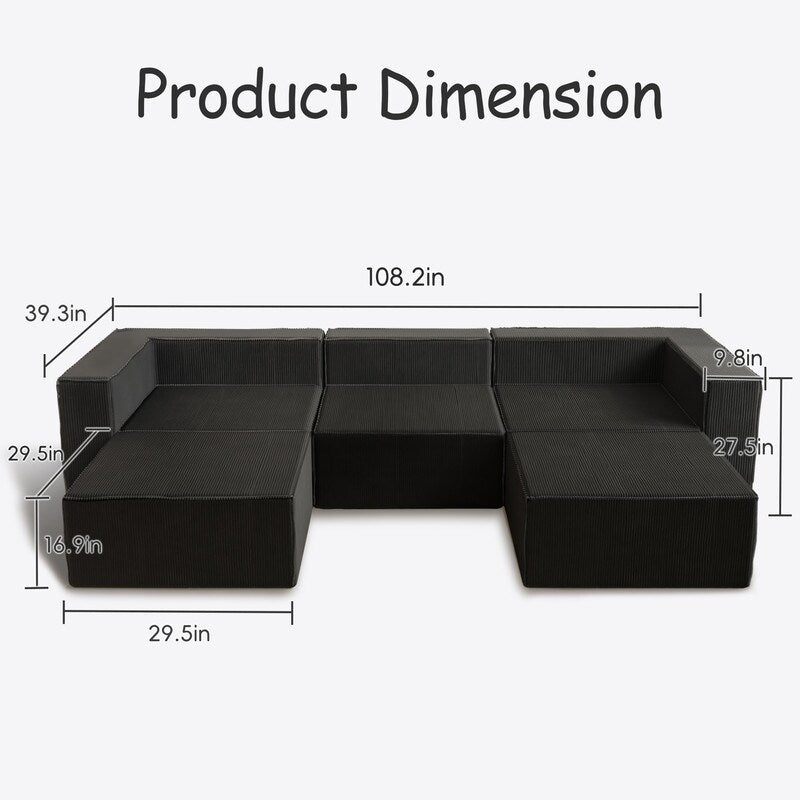 Corduroy Module with Two Ottoman Compression Sofas