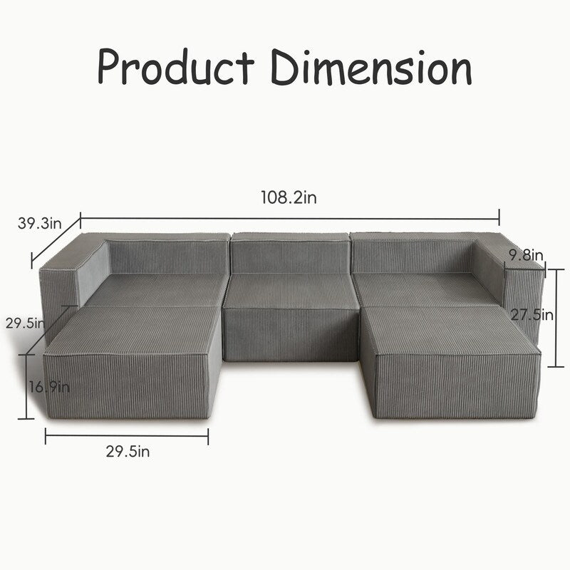 Corduroy Module with Two Ottoman Compression Sofas