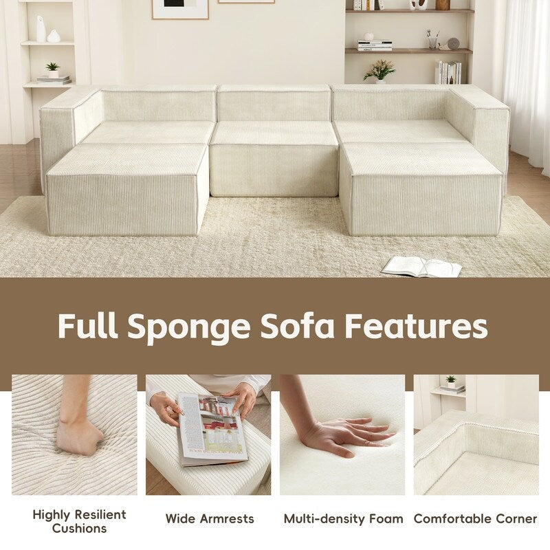 Corduroy Module with Two Ottoman Compression Sofas