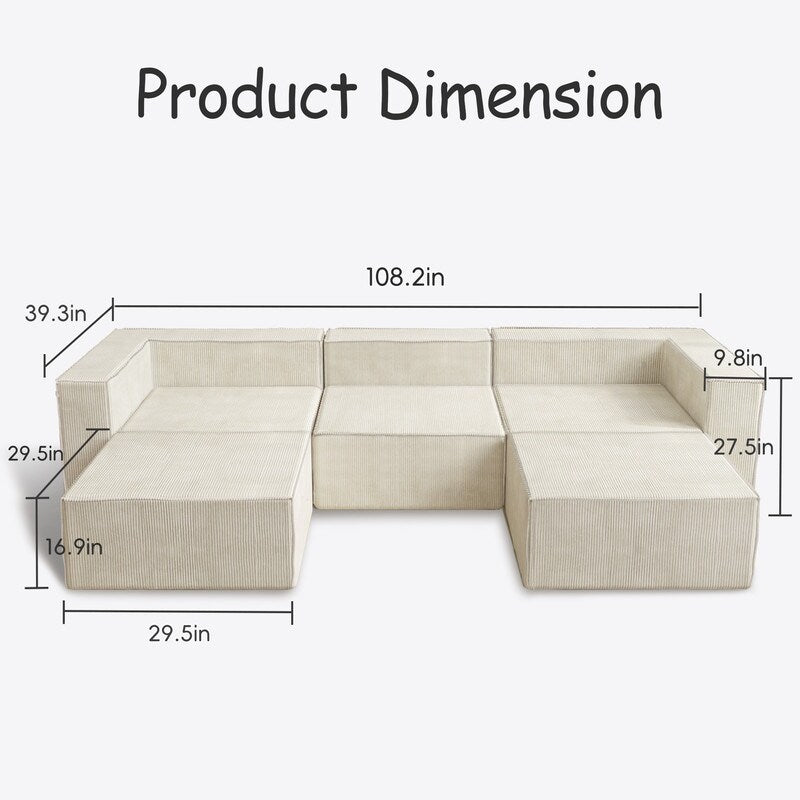 Corduroy Module with Two Ottoman Compression Sofas