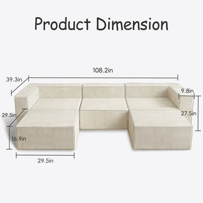 Corduroy Module with Two Ottoman Compression Sofas
