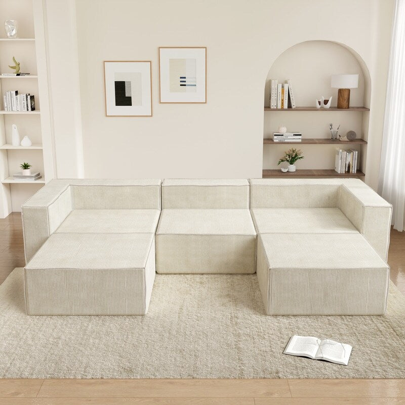 Corduroy Module with Two Ottoman Compression Sofas