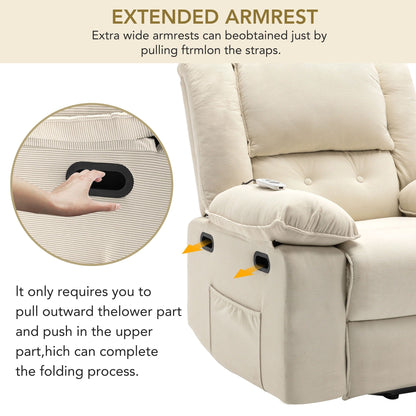 Corduroy Power Lift Recliner for Seniors with Adjustable Massage & Heat, Infinite Reclining Angles, Space-Saving Armrests