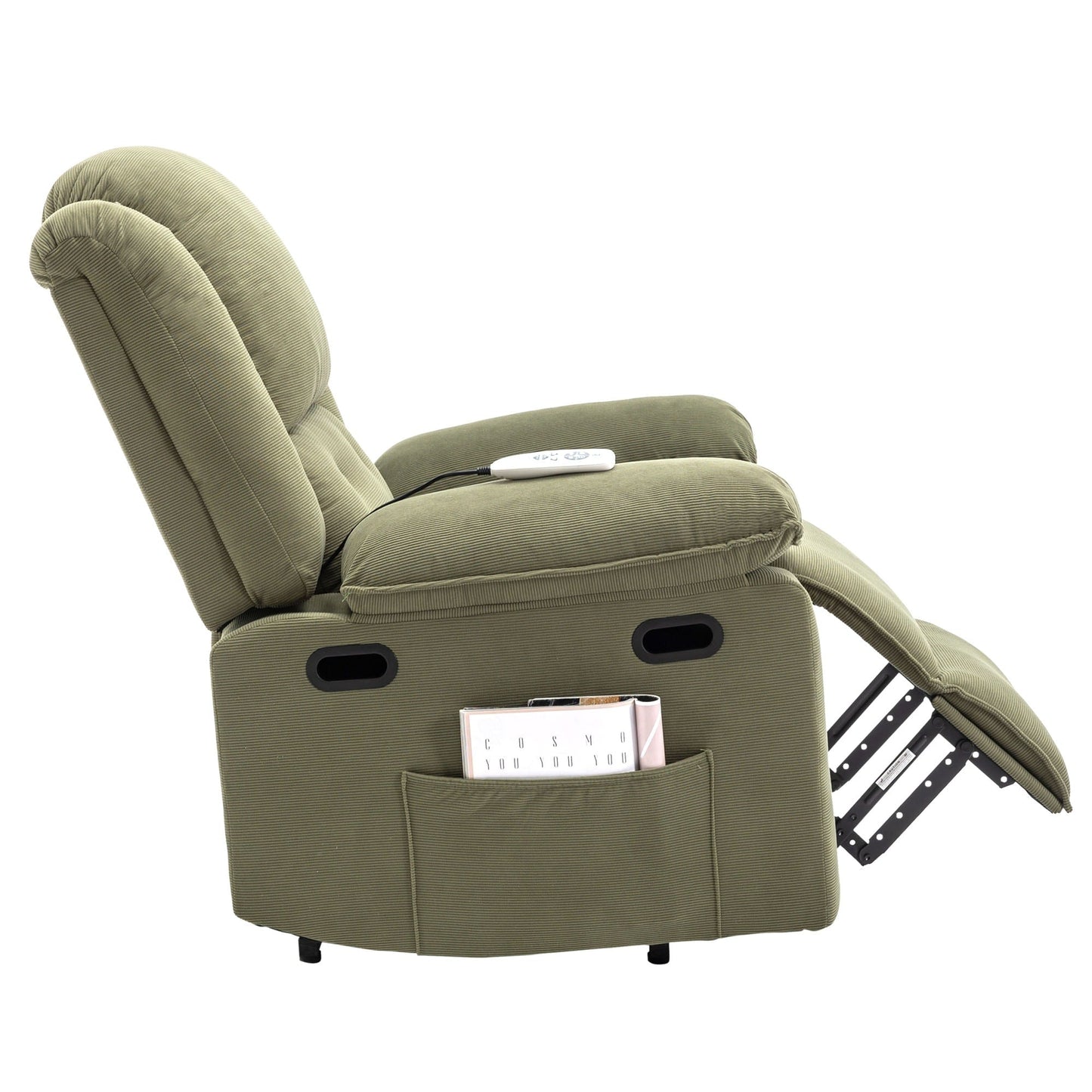 Corduroy Power Lift Recliner with Massage & Extendable Armrests