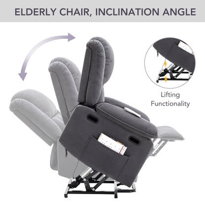 Corduroy Power Lift Recliner with Massage & Extendable Armrests