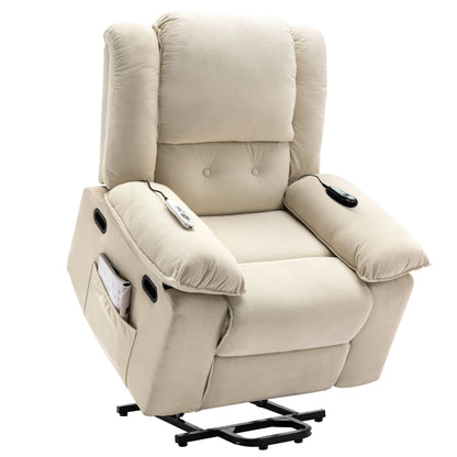 Corduroy Power Lift Recliner with Massage & Extendable Armrests