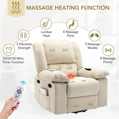 Corduroy Power Lift Recliner with Massage & Extendable Armrests