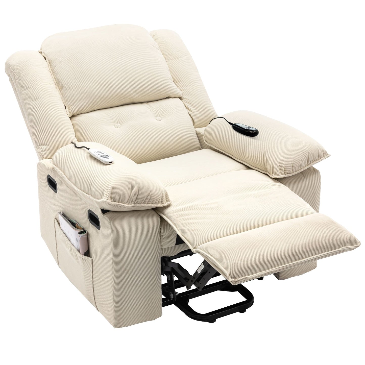 Corduroy Power Lift Recliner with Massage & Extendable Armrests
