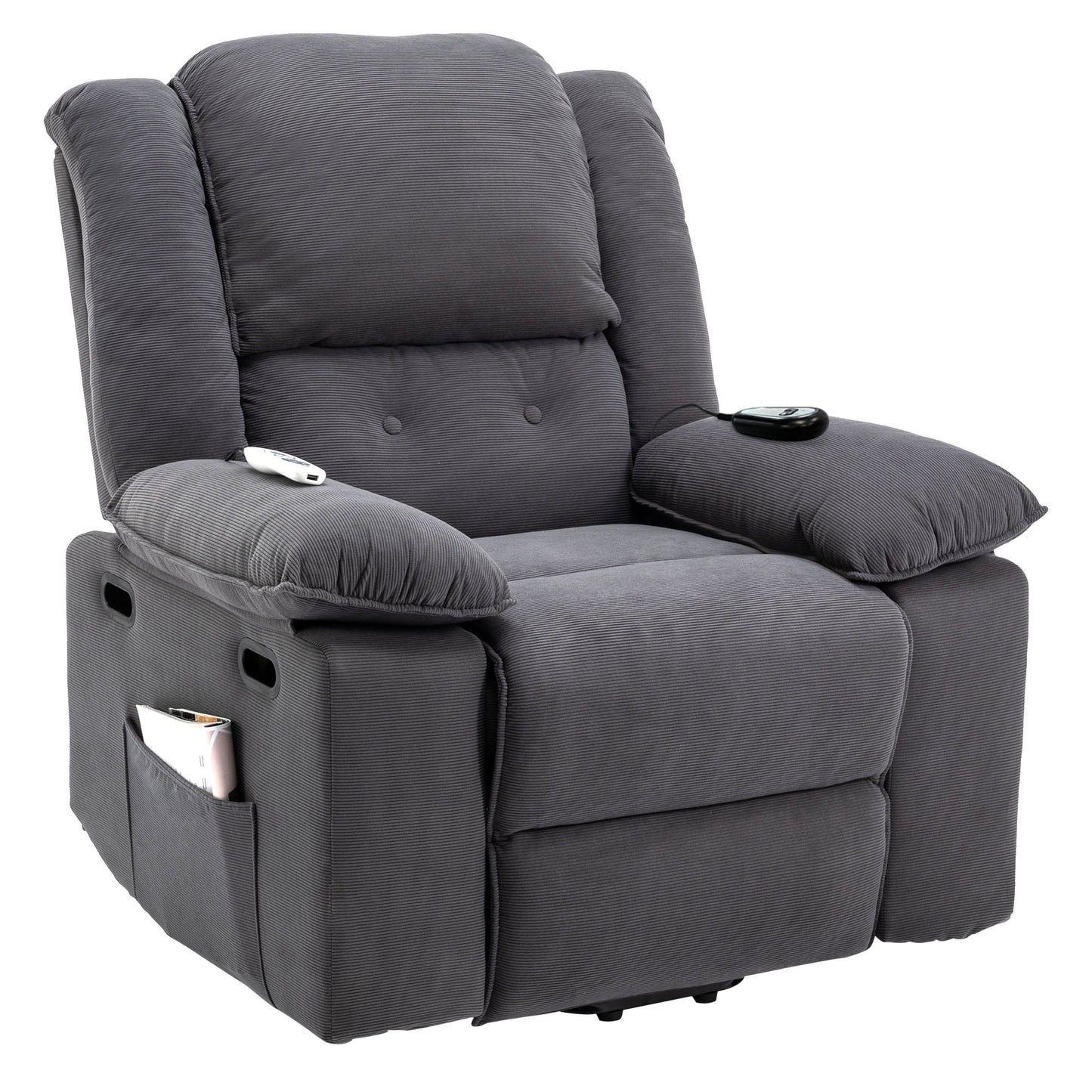 Corduroy Power Lift Recliner with Massage & Extendable Armrests