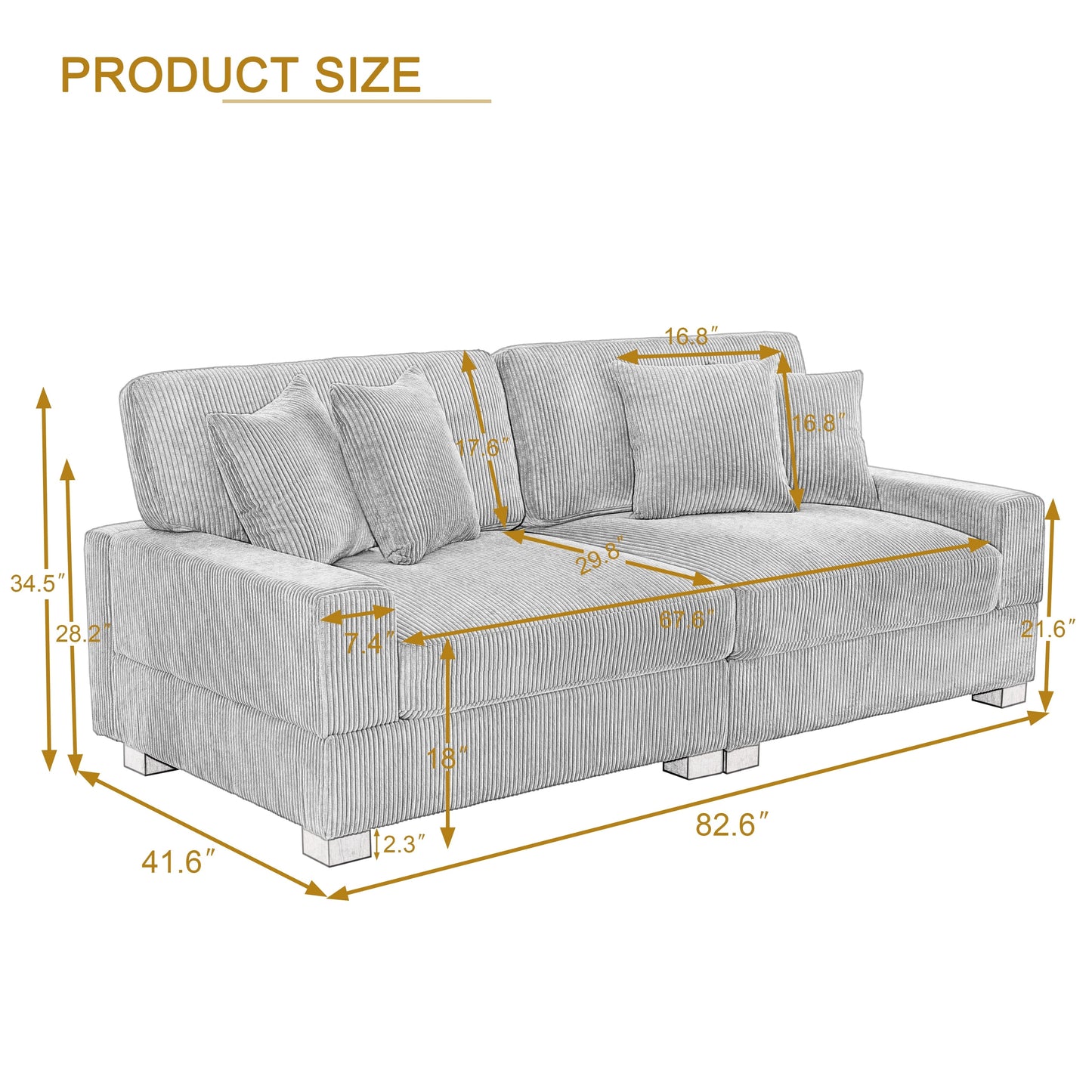 Corduroy Couch Modular Sectional Sofa with Pillows