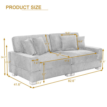 Corduroy Couch Modular Sectional Sofa with Pillows