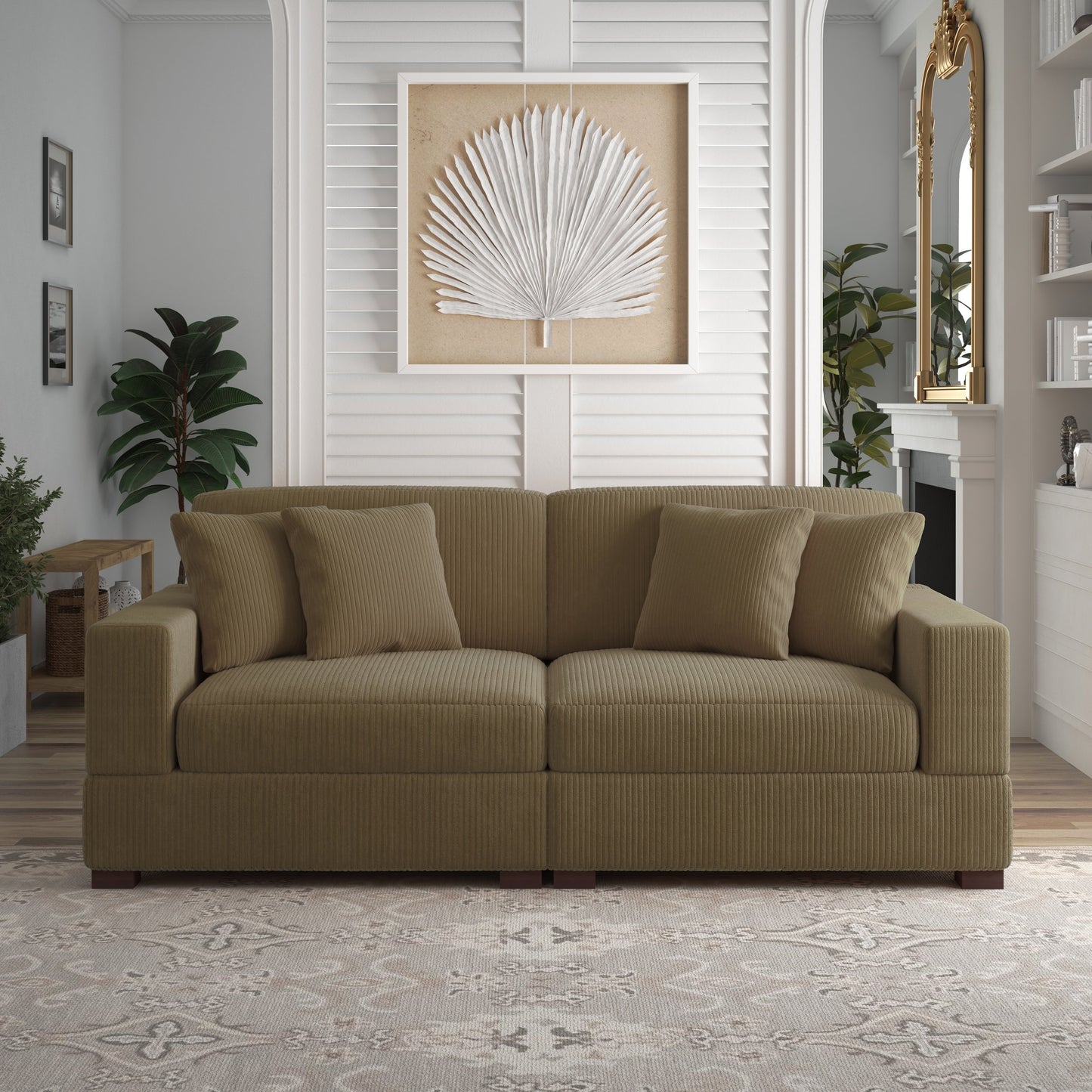 Corduroy Couch Modular Sectional Sofa with Pillows