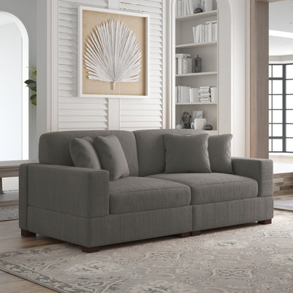 Corduroy Couch Modular Sectional Sofa with Pillows