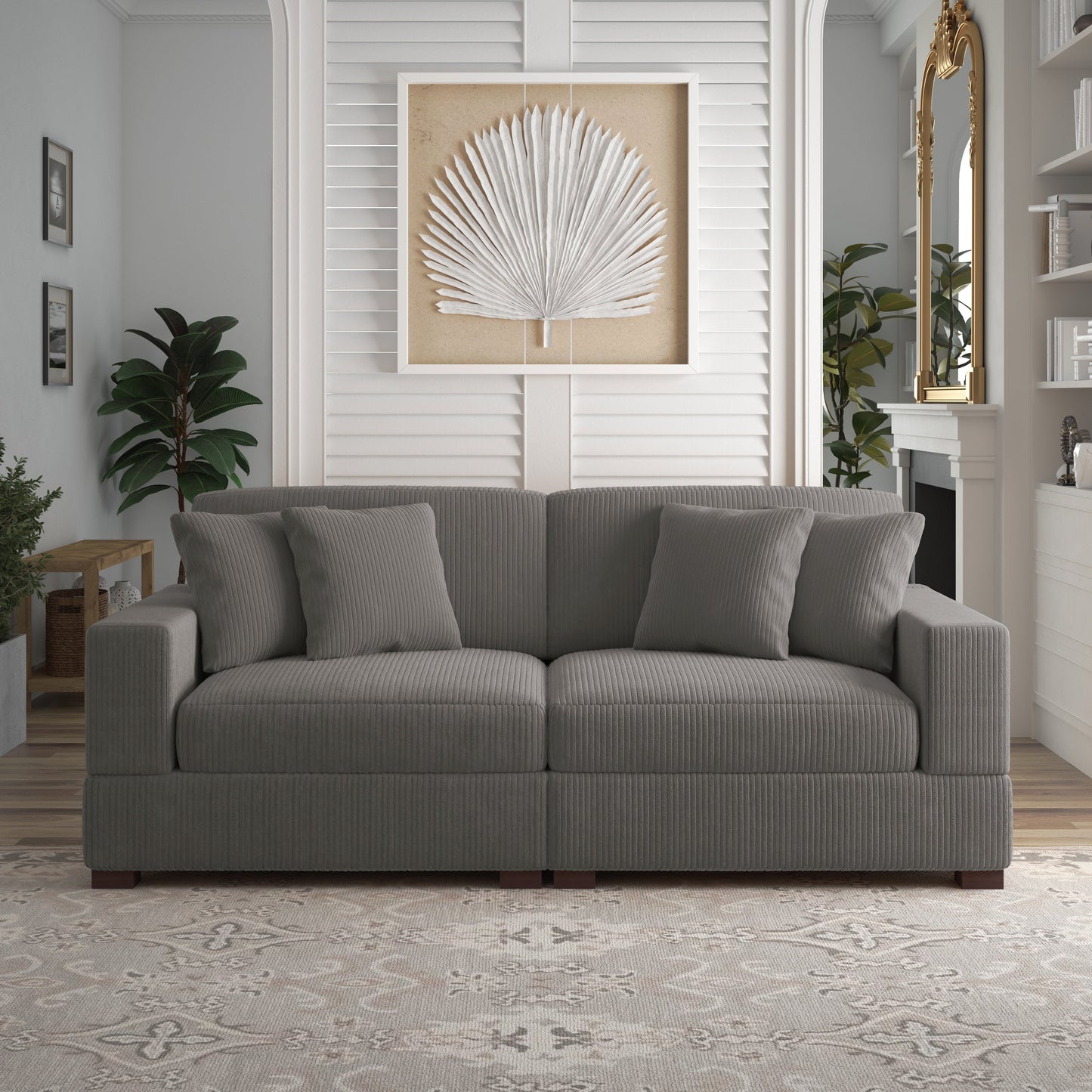 Corduroy Couch Modular Sectional Sofa with Pillows