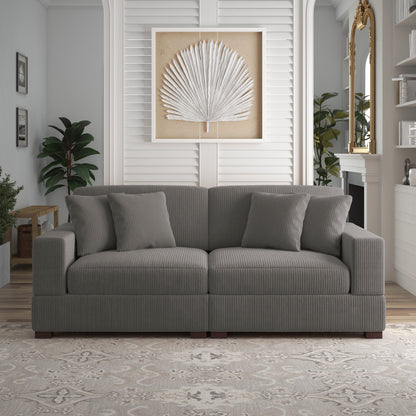 Corduroy Couch Modular Sectional Sofa with Pillows