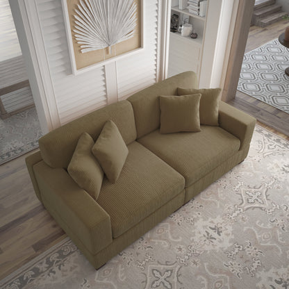 Corduroy Couch Modular Sectional Sofa with Pillows