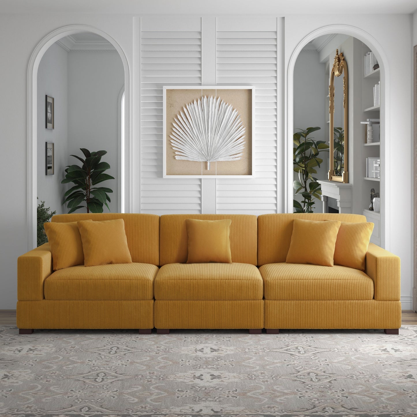 Corduroy Couch Modular Sectional Sofa with Pillows