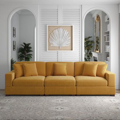 Corduroy Couch Modular Sectional Sofa with Pillows