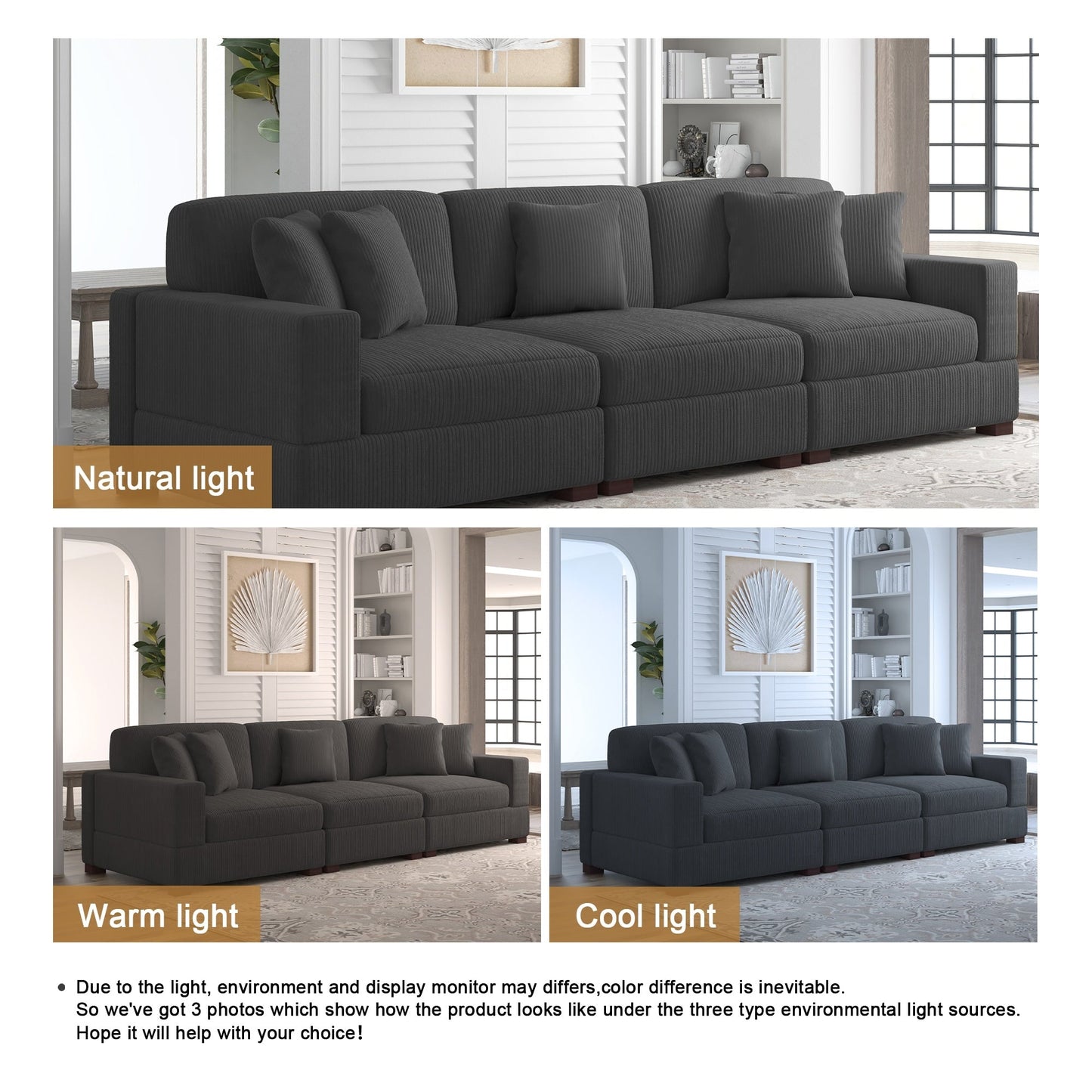 Corduroy Couch Modular Sectional Sofa with Pillows