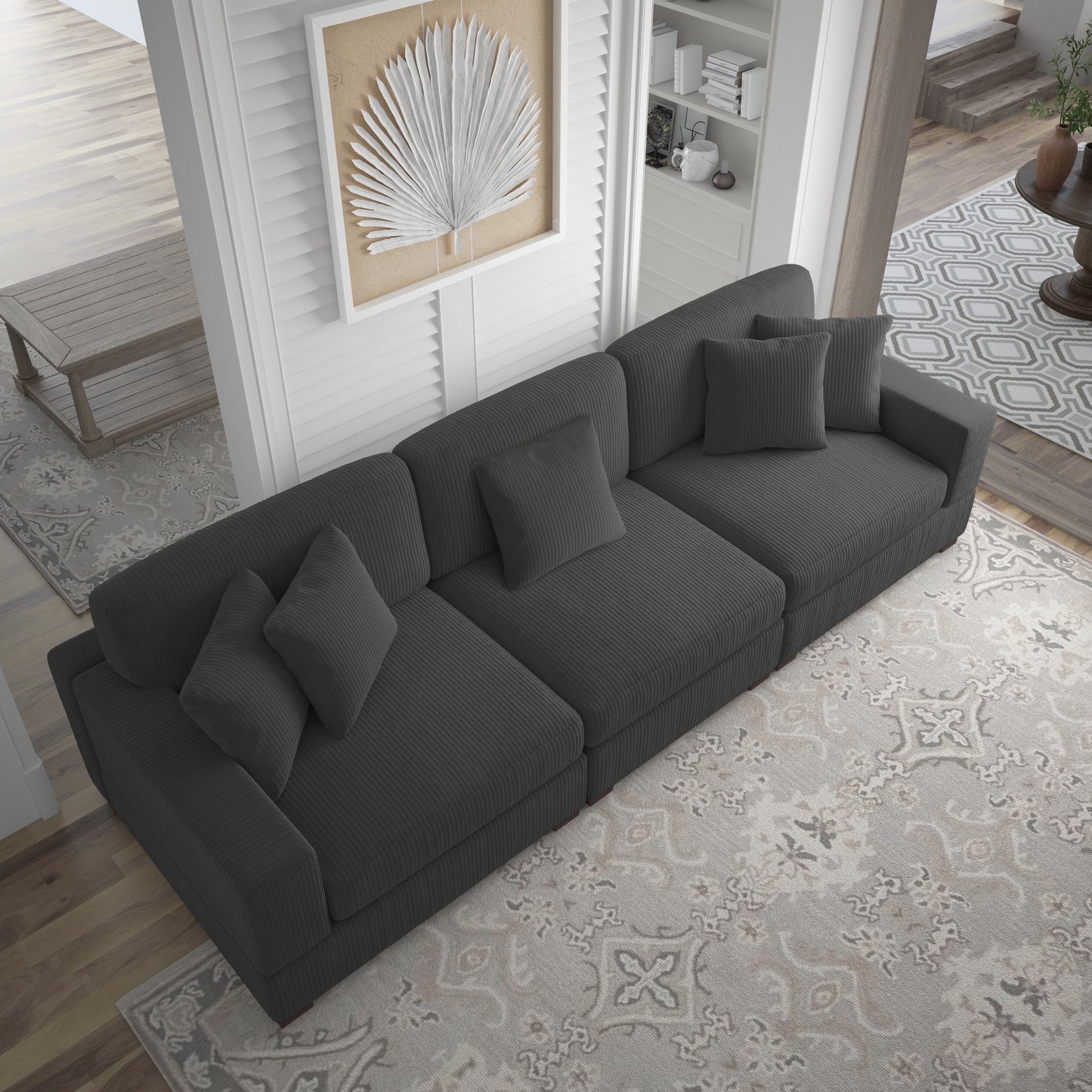 Corduroy Couch Modular Sectional Sofa with Pillows