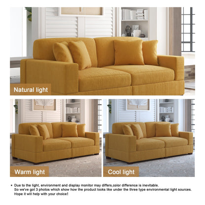 Corduroy Couch Modular Sectional Sofa with Pillows