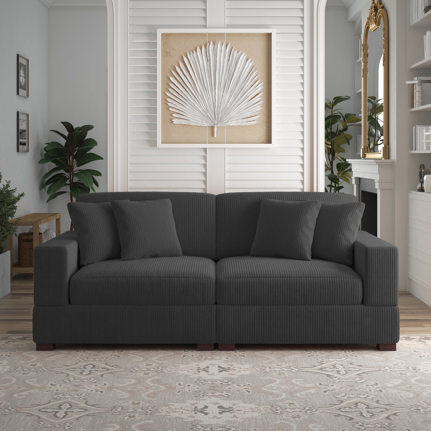 Corduroy Couch Modular Sectional Sofa with Pillows