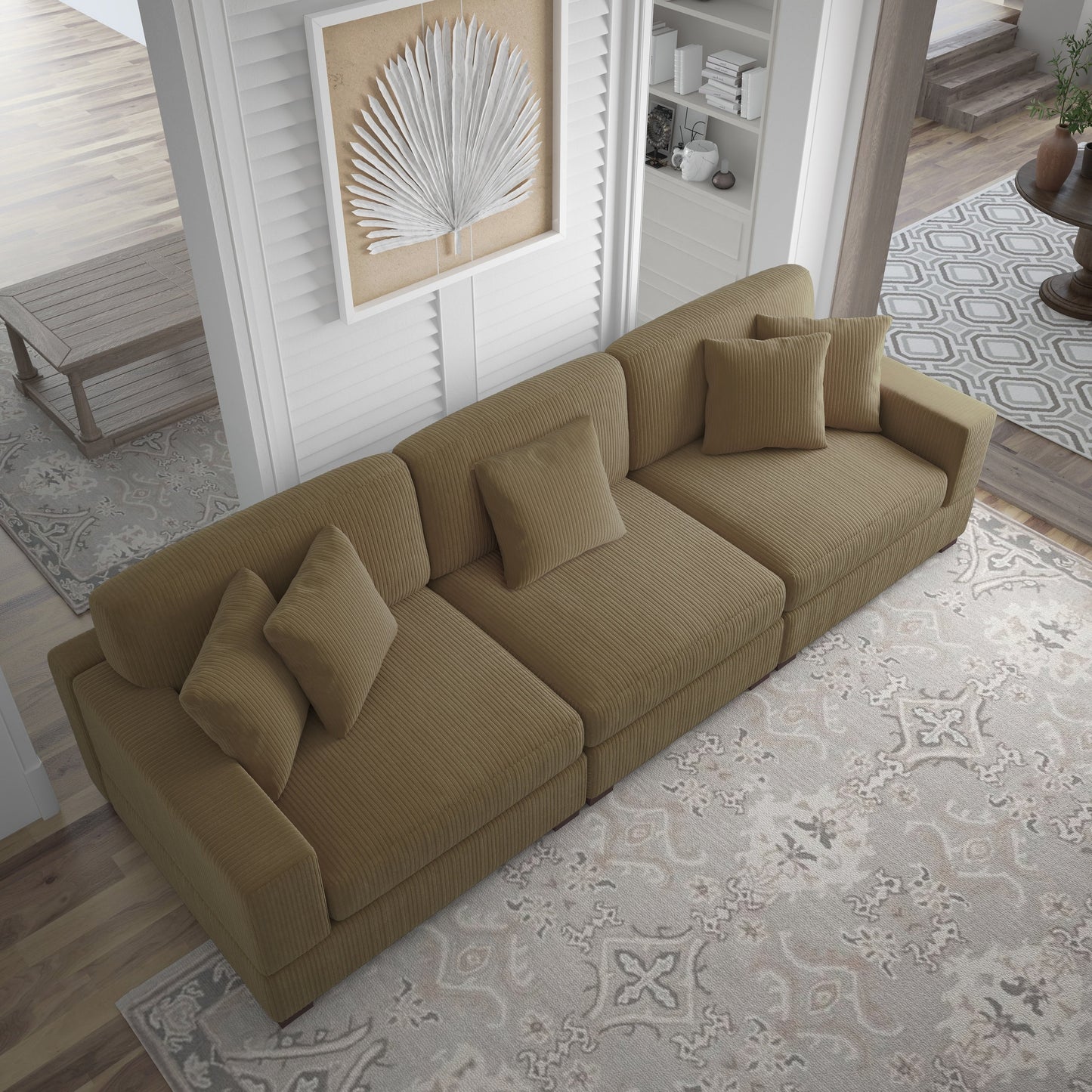 Corduroy Couch Modular Sectional Sofa with Pillows