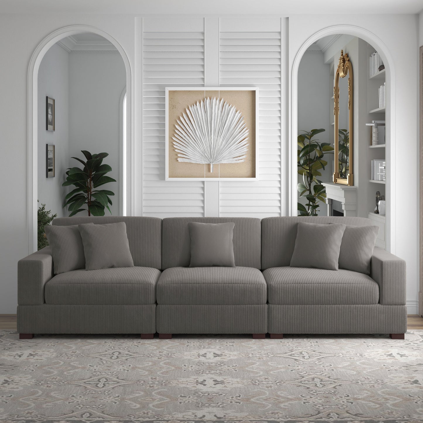 Corduroy Couch Modular Sectional Sofa with Pillows