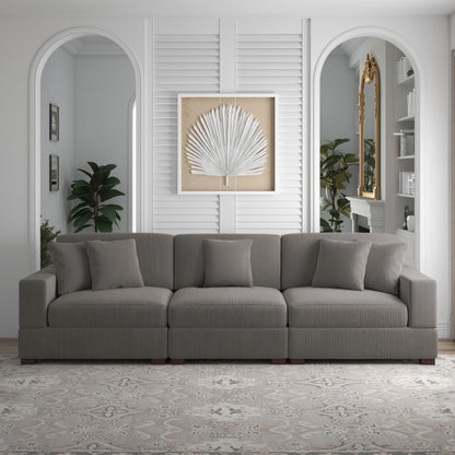 Corduroy Couch Modular Sectional Sofa with Pillows