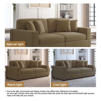 Corduroy Couch Modular Sectional Sofa with Pillows