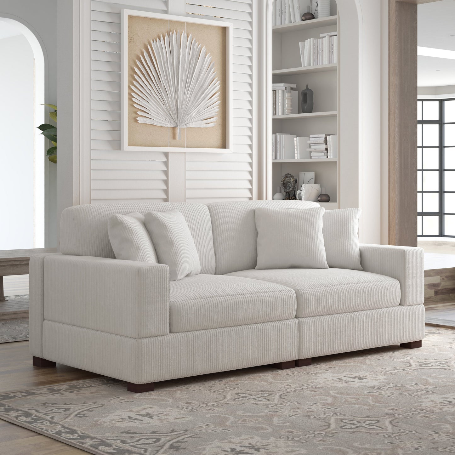 Corduroy Couch Modular Sectional Sofa with Pillows
