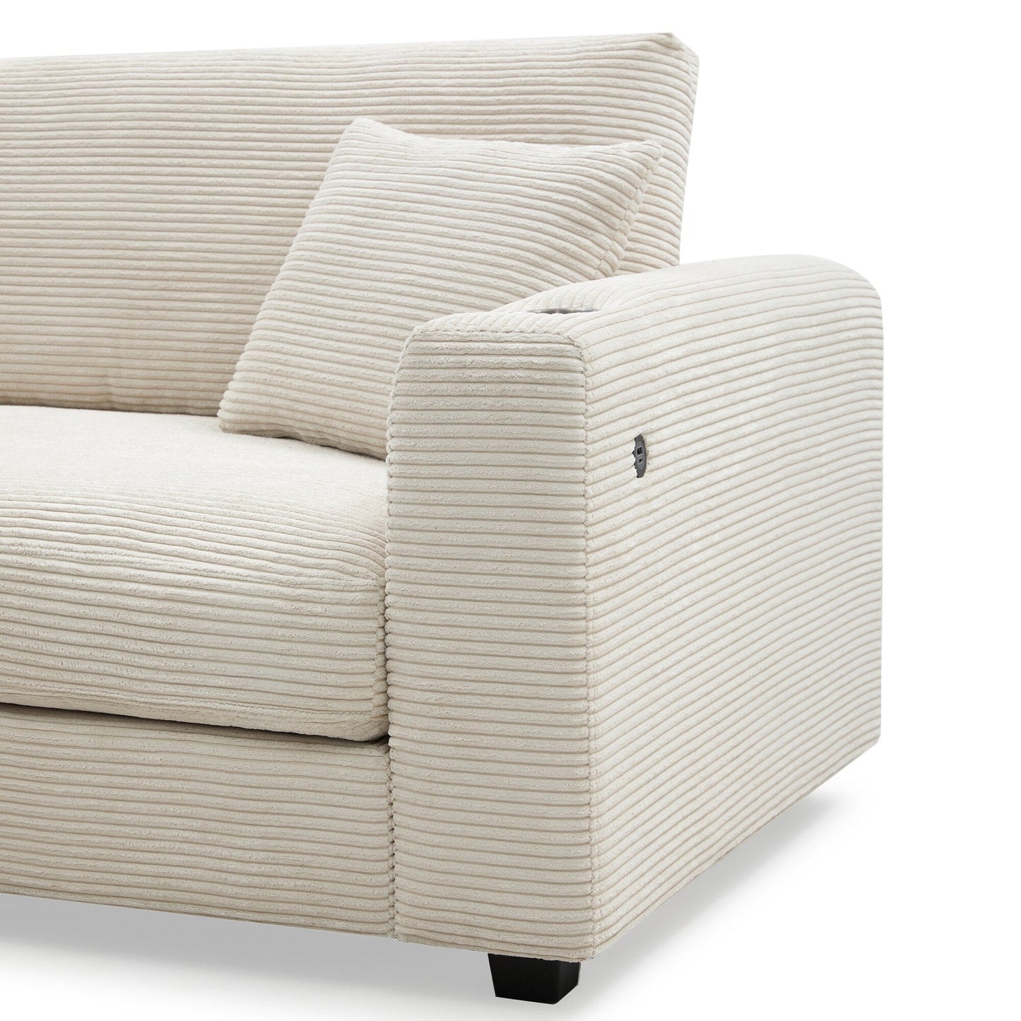 Corduroy Sectional Sofa,L Shaped Cloud Couch With Usb Charging Port,Cup Holder,Deep Seat Sofa Bed With 50 Chaise